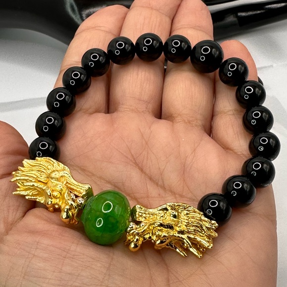 ONYX + AGATE NATURAL STONES BRACELET size 7.5” - Picture 8 of 9